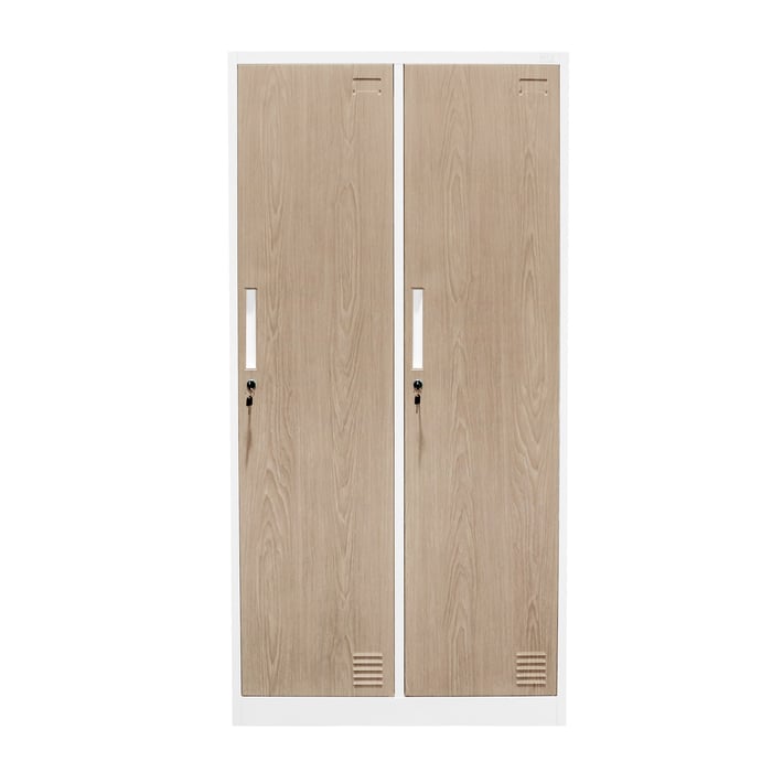 Гардероб RFG, двоен, метален, с 4 врати, 600 х 450 х 1850 mm, кехлибарен дъб и бяло