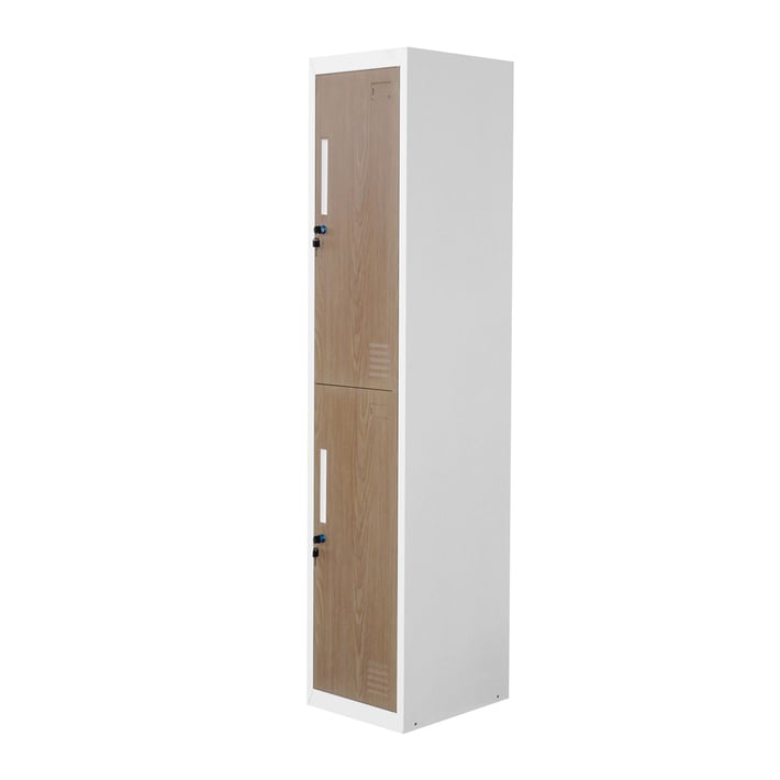 Гардероб RFG, единичен, метален, с две врати, 380 х 450 х 1850 mm, кехлибарен дъб и бяло