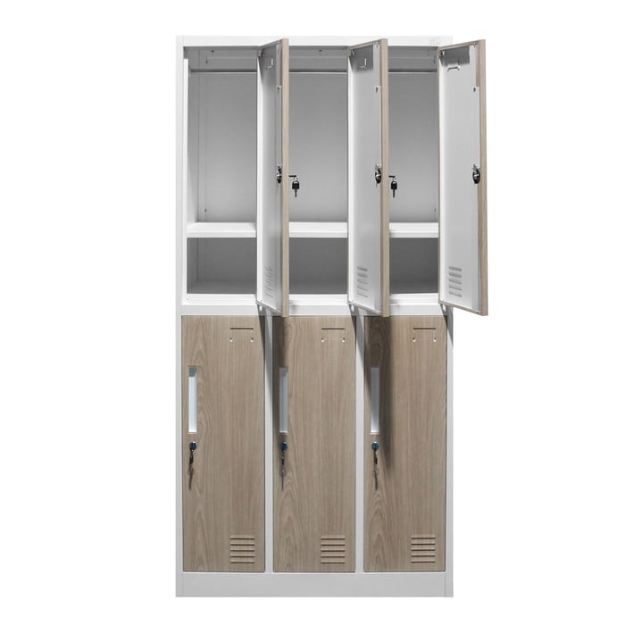 Гардероб RFG, троен, метален, 900 х 450 х 1850 mm, кехлибарен дъб и бяло