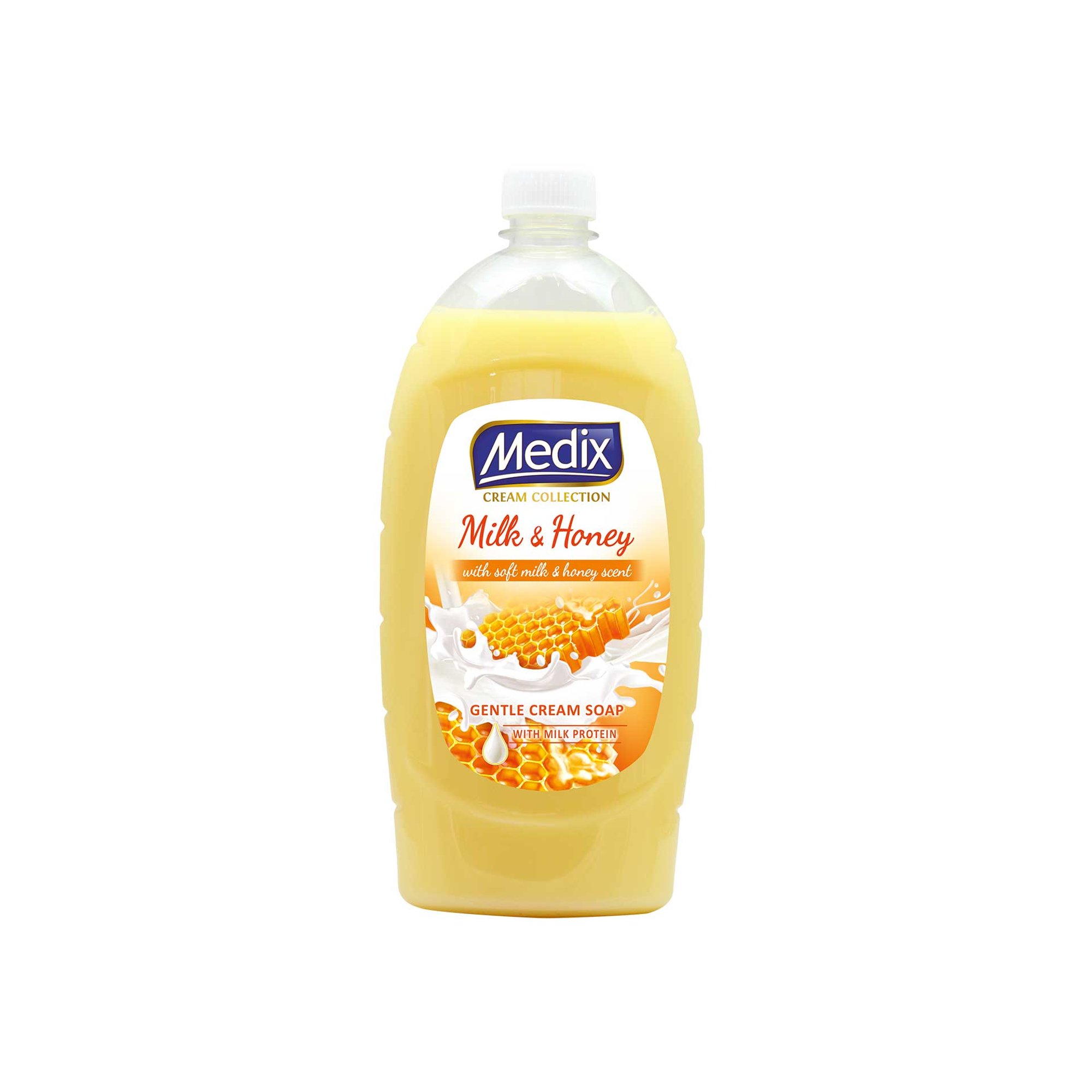 Medix Течен сапун Cream Milk & Honey, пълнител, 800 ml, оранжев