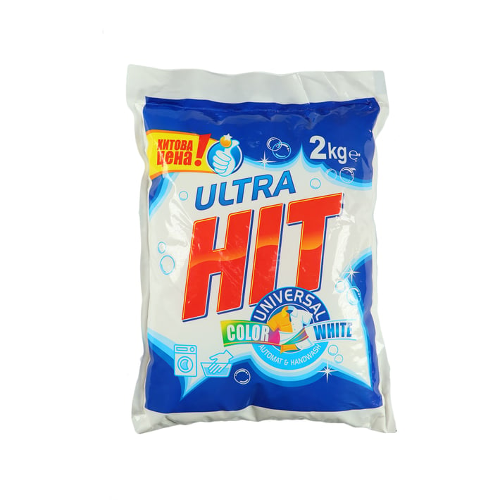 Ultra Hit Перилен препарат, прах, универсален, за бяло и цветно пране, 2 kg