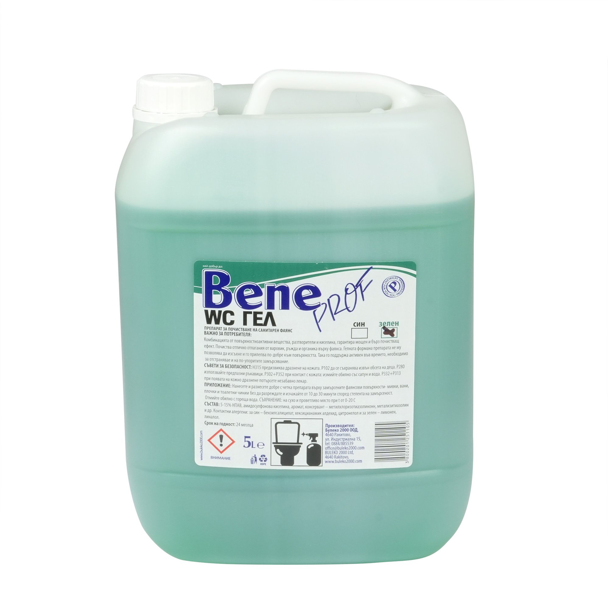 Bene Препарат за почистване на тоалетна, гел, професионален, 5 L, зелен