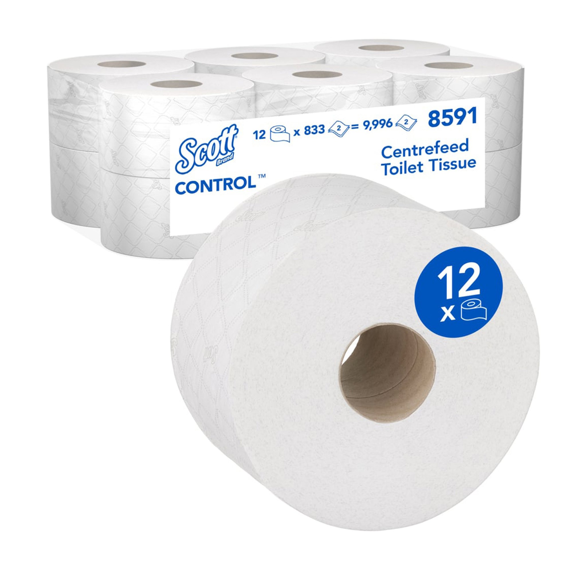 Kimberly-Clark Тоалетна хартия Scott Control 8591 Centrefeed, 833 къса, 12 броя