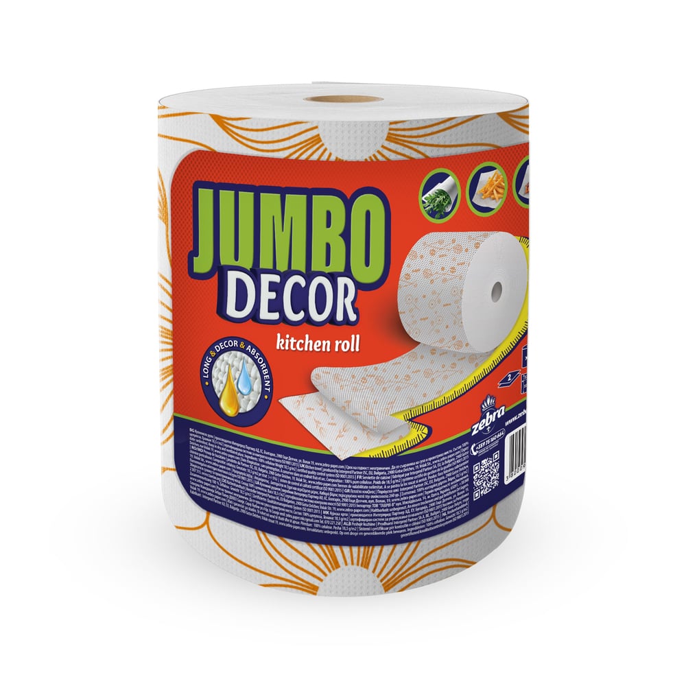 Кухненска ролка Zebra Jumbo D?cor, двупластова, 150 къса
