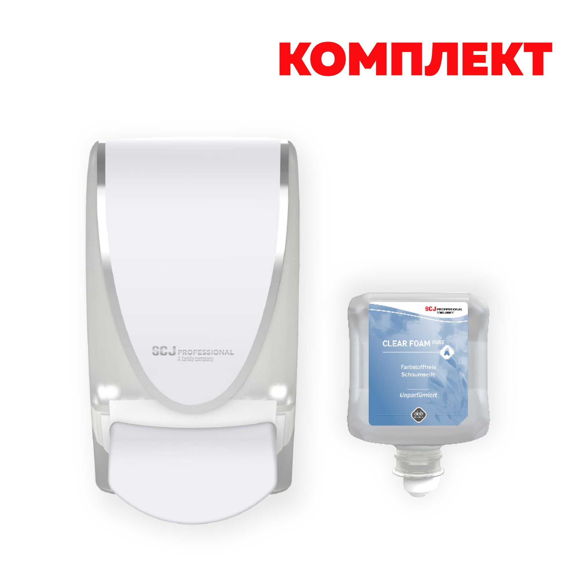 SCJohnson Диспенсър за сапун на пяна Quick-View, с включени 3 броя пяна за ръце Pure, 1 L