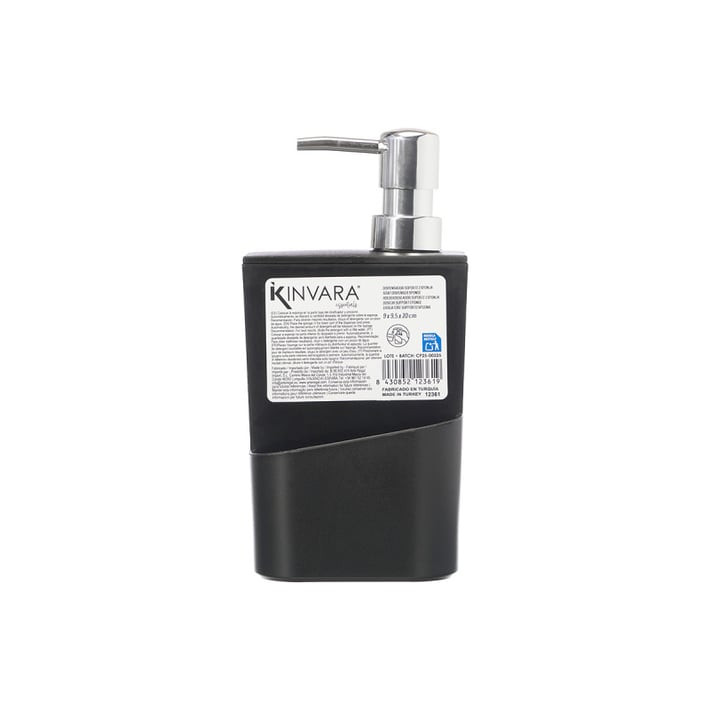 Диспенсър Kinvara, с поставка за гъба, 650 ml, черен
