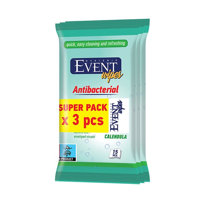 Event Мокри кърпи Невен, антибактериални, 3 x 15 броя