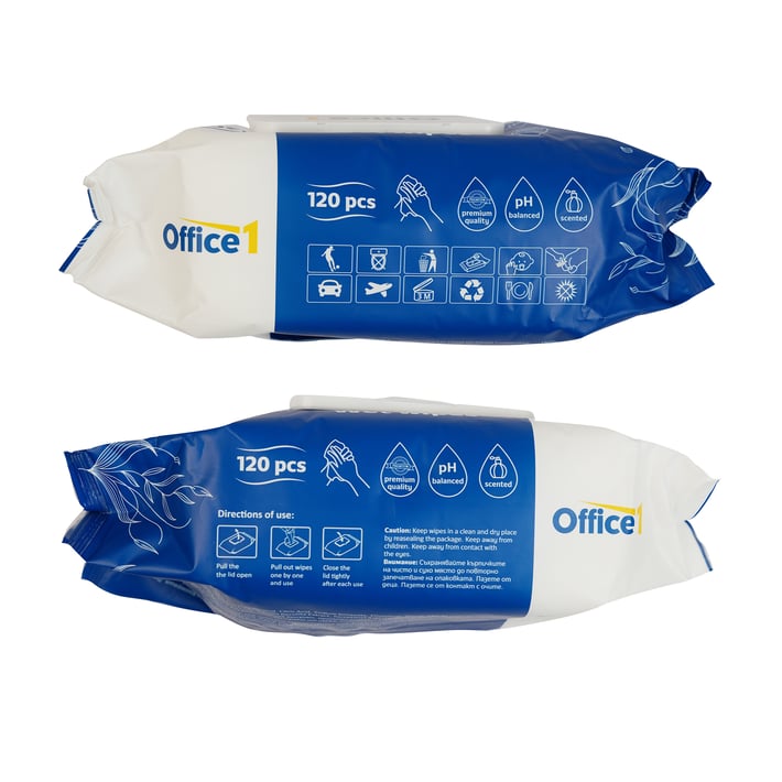 Office 1 Мокри кърпи Jumbo, с капак, 120 броя