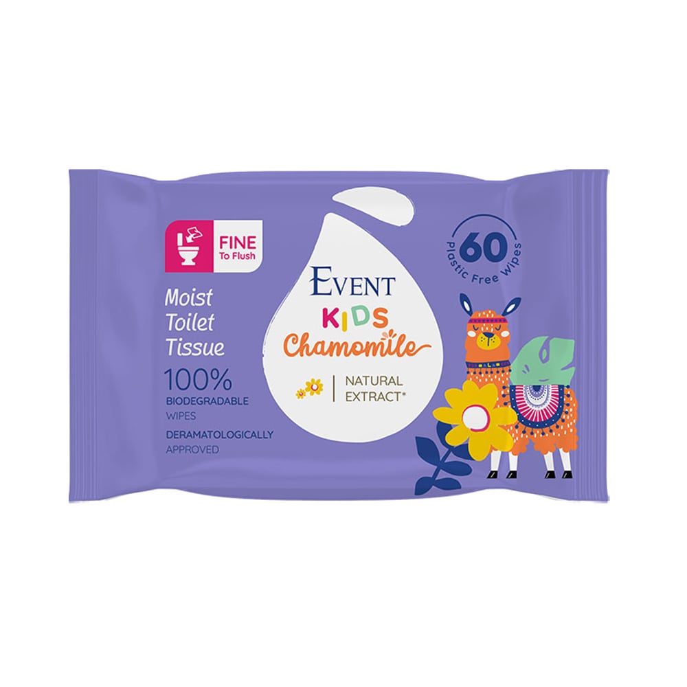 Тоалетна хартия Event, влажна, за деца, с лайка, 60 къса