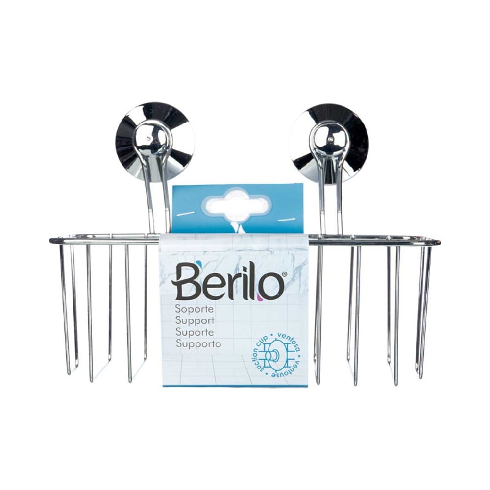 Поставка за баня Berilo, стенна, правоъгълна, метална, с вакуум, сребриста