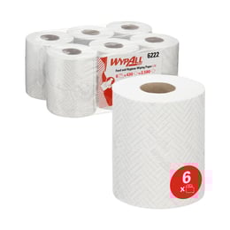 Kimberly-Clark Хартия за почистване WypAll Reach 6222 Centrefeed, на ролка, 430 къса, 163 m, бяла, 6 броя