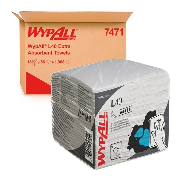 Kimberly-Clark Кърпи за почистване WypAll L40 8387 Absorbent, 1/4 сгънати, 30.4 х 31.7 cm, бели, 56 броя