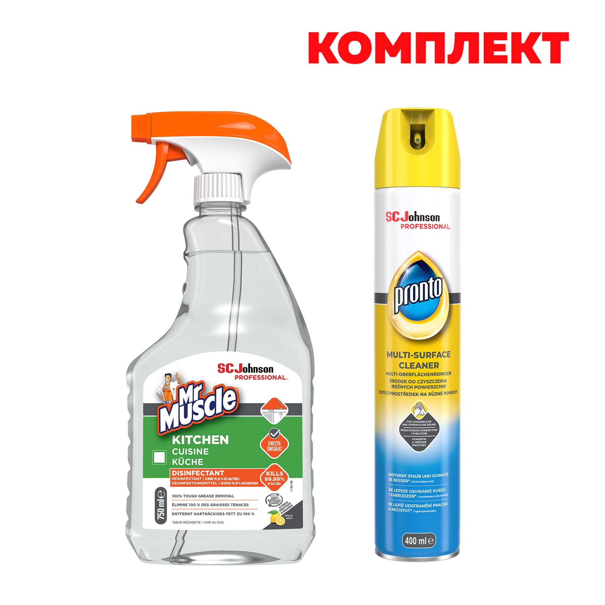 Mr.Muscle Препарат за почистване на кухня, 750 ml, в комплект с Pronto Универсален препарат Multi Surface, 400 ml