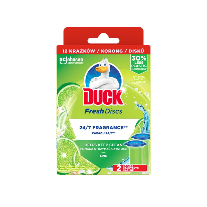 Duck Ароматизатор за тоалетна Fresh Discs, гел, пълнител, лайм, 36 ml, 2 броя