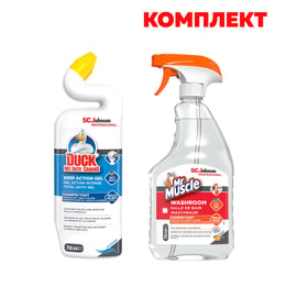 Duck Препарат за почистване на тоалетна Total Aktiv Gel Marine, 750 ml, в комплект с Mr.Muscle Препарат за почистване на баня, 750 ml