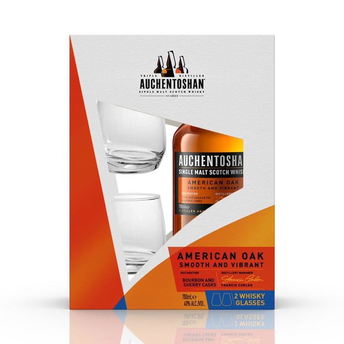 Auchentoshan American Oak Уиски, 40% vol, 700 ml, в комплект с 2 чаши