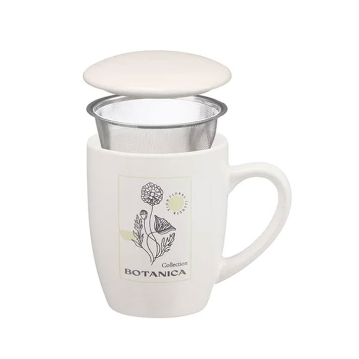 Чаша Vessia Botanic, порцеланова, с филтър и капак, 340 ml, асорти