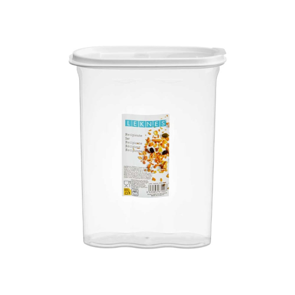 Кутия за зърнени храни Leknes, с капак, 2.4 L, сива
