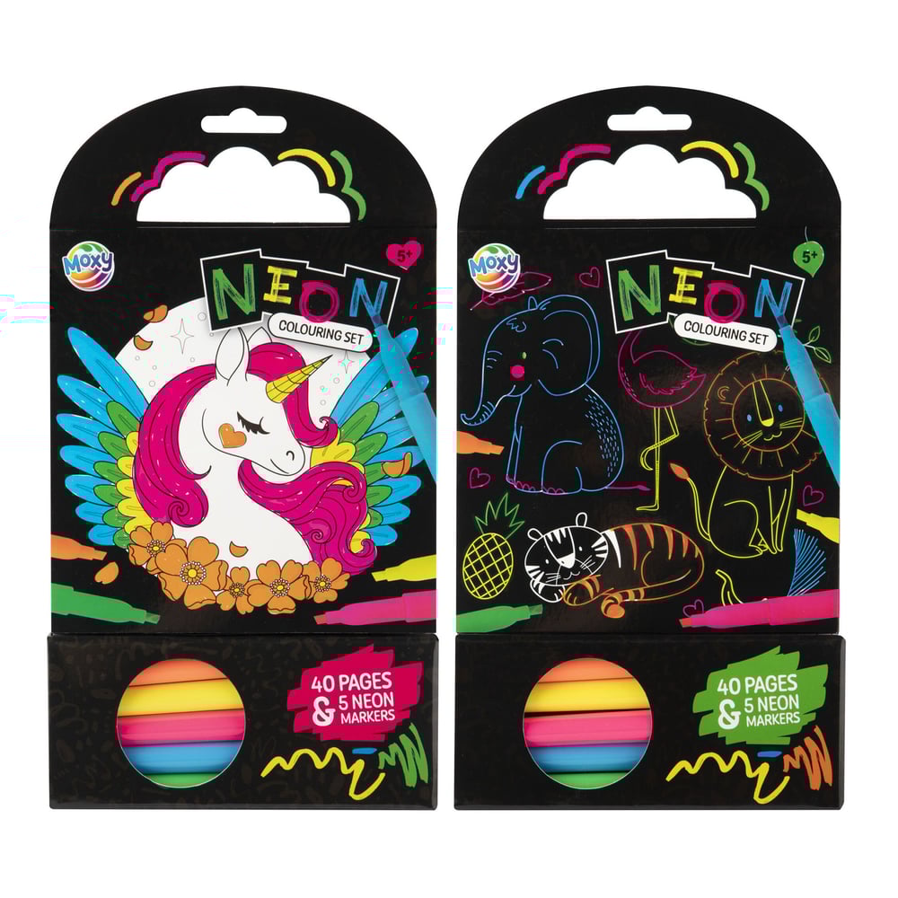 Moxy Книжка за оцветяване, неонова, 40 листа, асорти, 12 броя