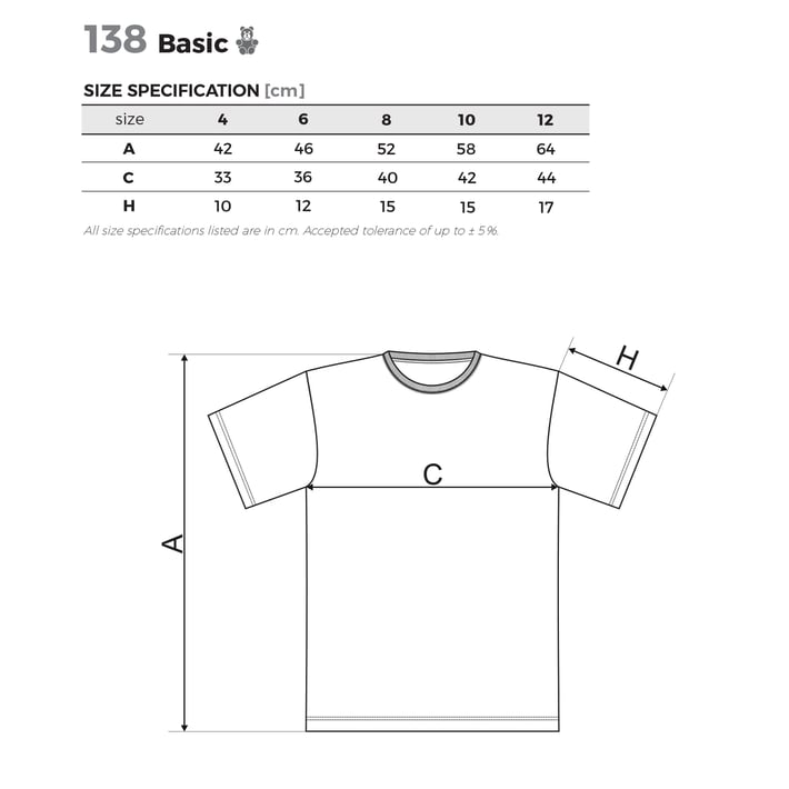 Malfini Детска тениска Basic 138, размер 110 cm, възраст 4 години, бяла