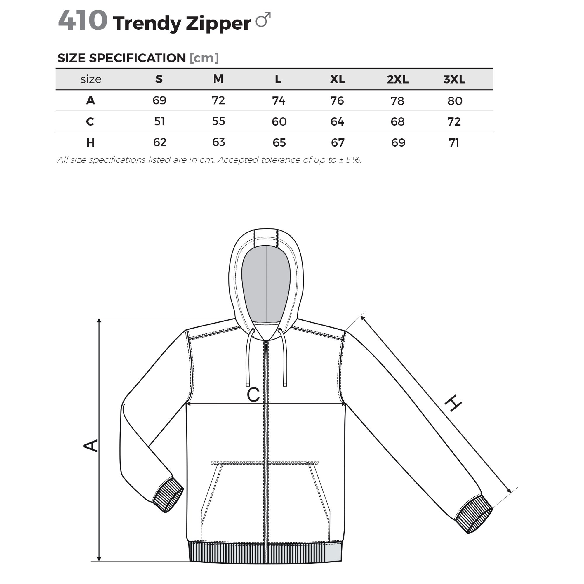 Malfini Мъжки суитшърт Zipper 410, поларен, размер XXL, черен