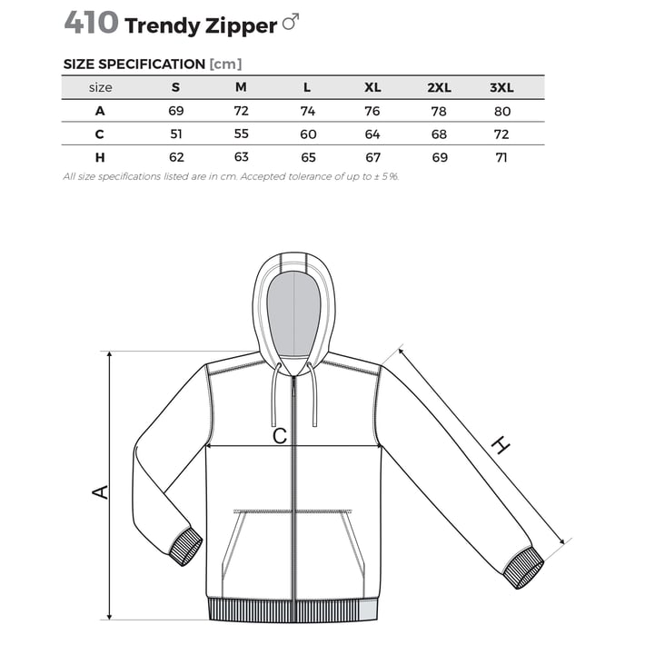 Malfini Мъжки суитшърт Zipper 410, поларен, размер XXL, син