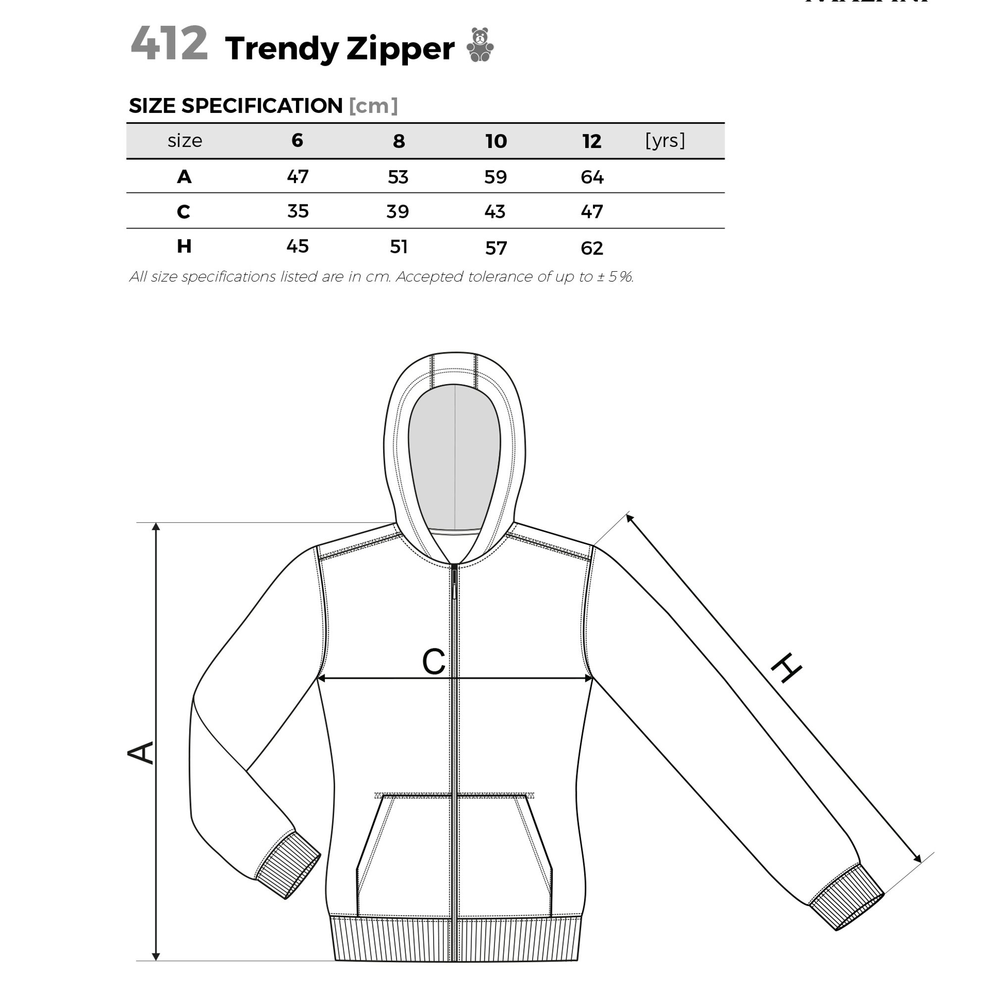 Malfini Детски суитшърт Zipper 412, поларен, размер 122 cm, възраст 6 години, син