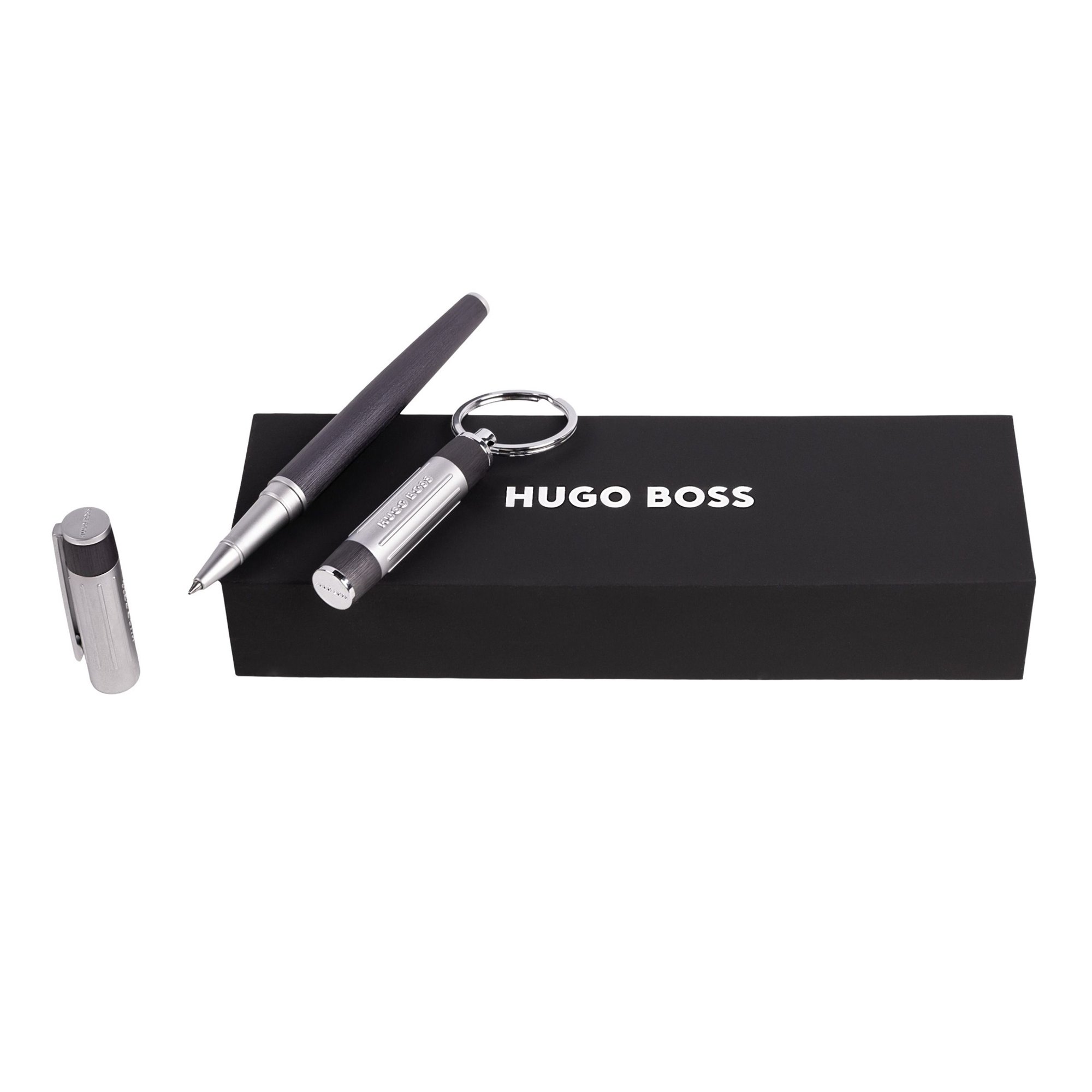 Hugo Boss Комплект ролер и ключодържател Gear Ribs, матови, хром