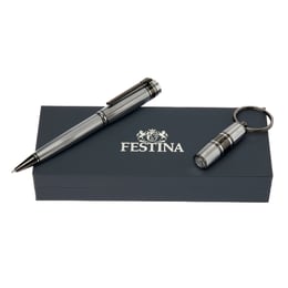 Festina Комплект химикалка и ключодържател Bold Stripe, в кутия, хром