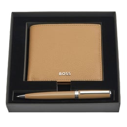 Hugo Boss Комплект портфейл и химикалка Classic Grained, карамел