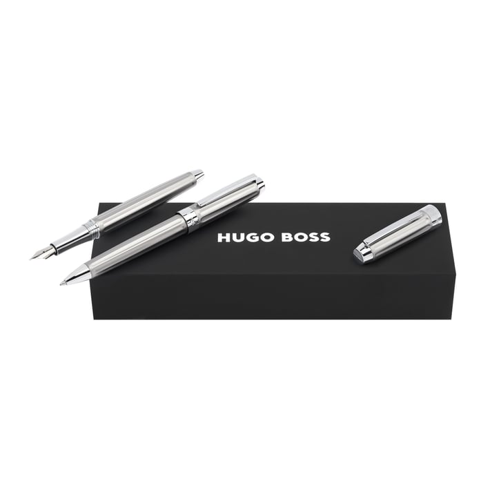 Hugo Boss Комплект писалка и химикалка Beam Chrome, сребристи