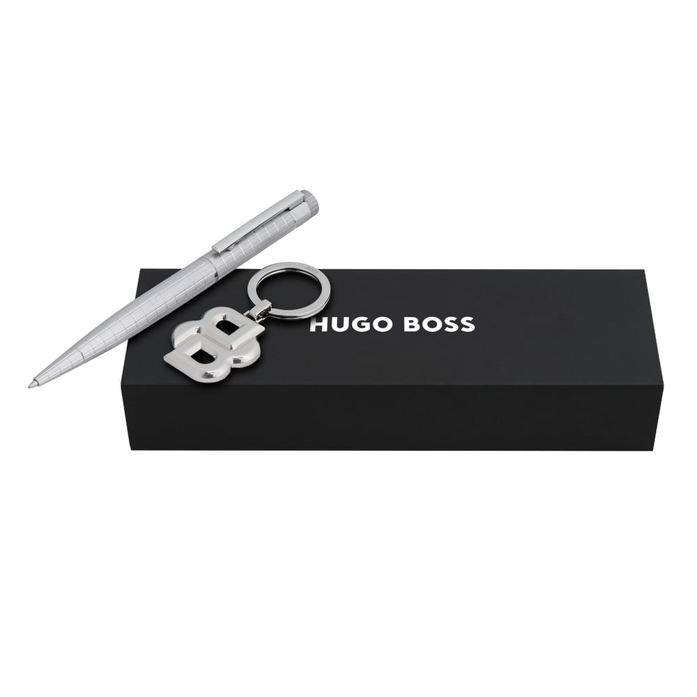 Hugo Boss Комплект химикалка и ключодържател, сребристи
