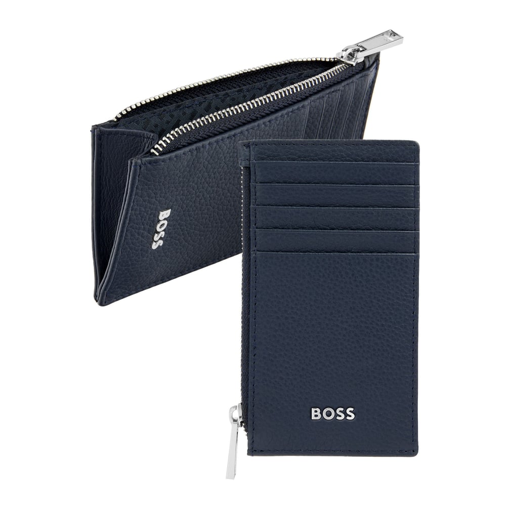 Hugo Boss Калъф за карти Classic Grained, с 5 отделения, с цип, тъмносин