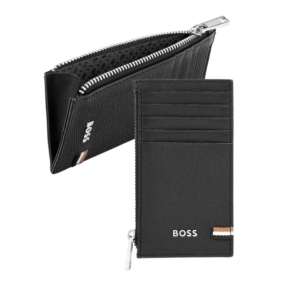 Hugo Boss Калъф за карти Classic Iconic, с 5 отделения, с цип, черен