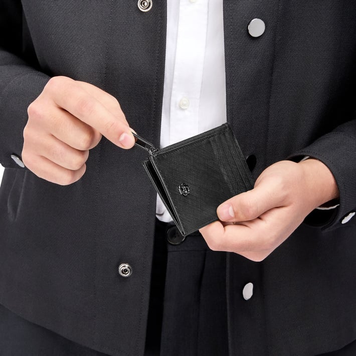 Hugo Boss Калъф за карти Saffiano, с 5 отделения, с цип, черен