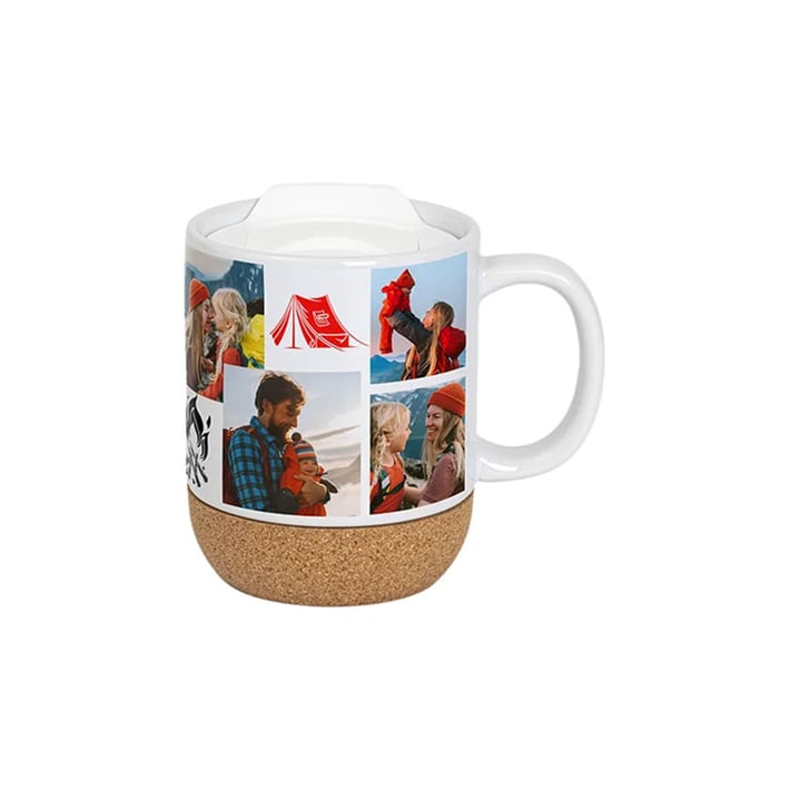 BESTSUB Чаша, керамична, с корково дъно и капак, 420 ml, бяла