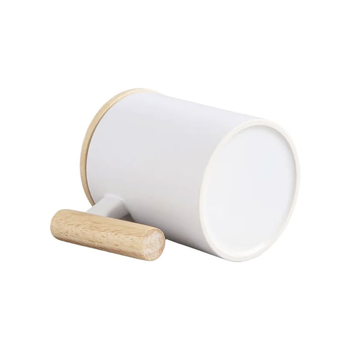 BESTSUB Чаша, с дървена дръжка и бамбуков капак, 335 ml, бяла