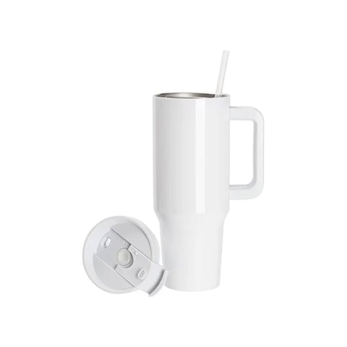 BESTSUB Чаша, с дръжка, сламка и капак, 1200 ml, бяла