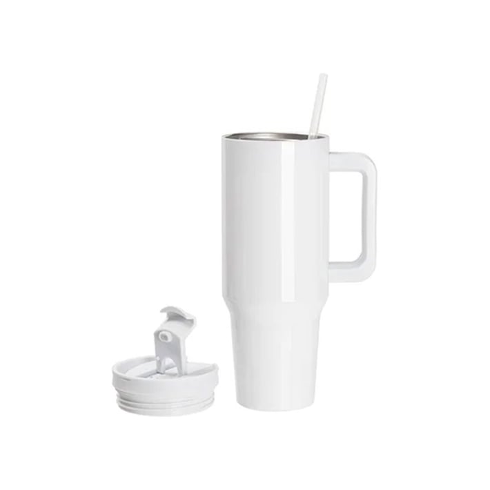 BESTSUB Чаша, с дръжка, сламка и капак, 1200 ml, бяла