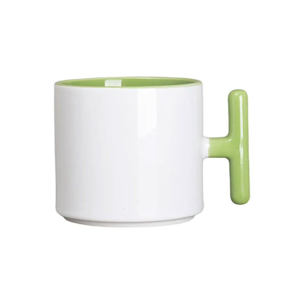 BESTSUB Чаша, керамична, с Т-образна дръжка, 270 ml, бяло-зелена