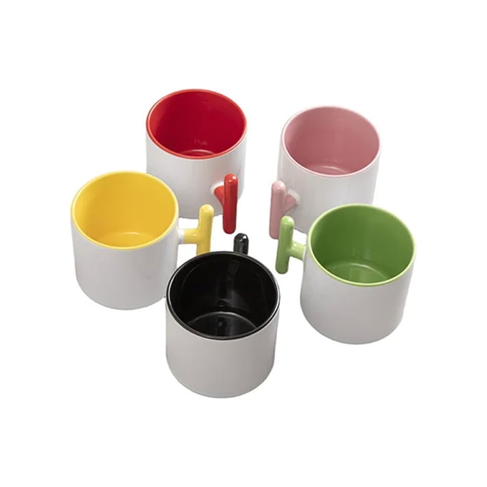 BESTSUB Чаша, керамична, с Т-образна дръжка, 270 ml, бяло-зелена