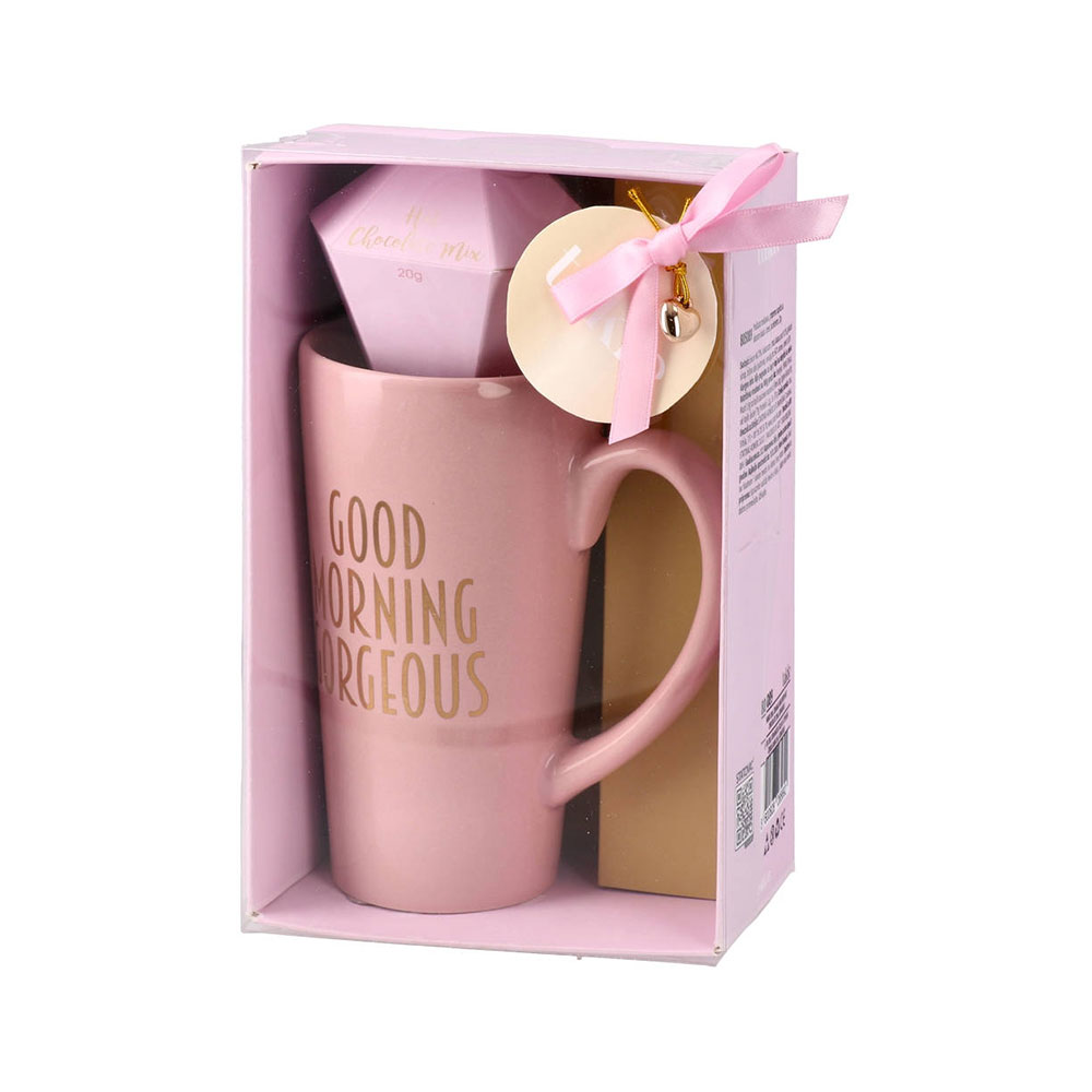 Чаша Takk Toby, Good morning, керамична, с шоколад, розова