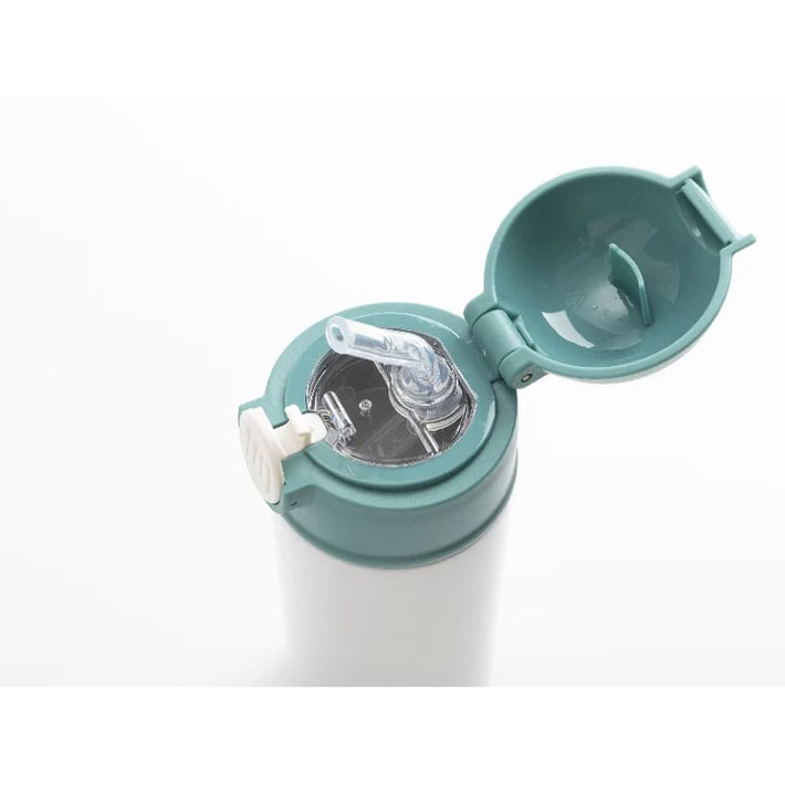 BESTSUB Бутилка, детска, с капак и сламка, 360 ml, бяло-зелена