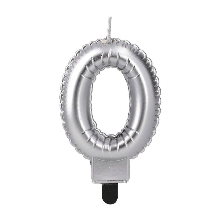 Свещ за торта Festa, цифра 0, сребриста