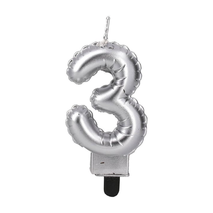 Свещ за торта Festa, цифра 3, сребриста