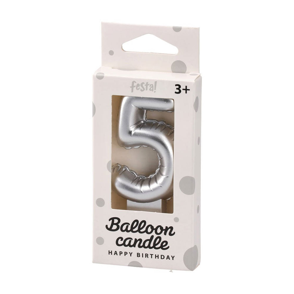 Свещ за торта Festa, цифра 5, сребриста