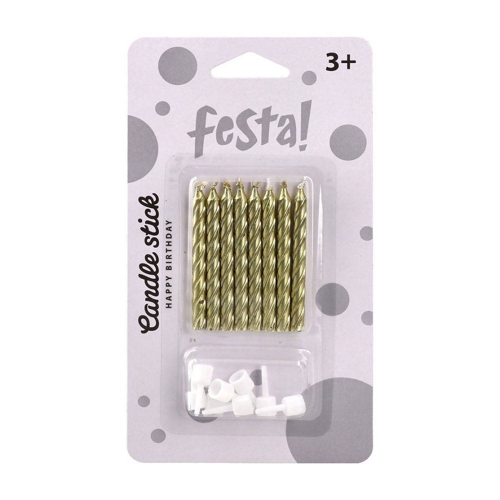 Свещи за торта Festa, класически, златисти, 8 броя