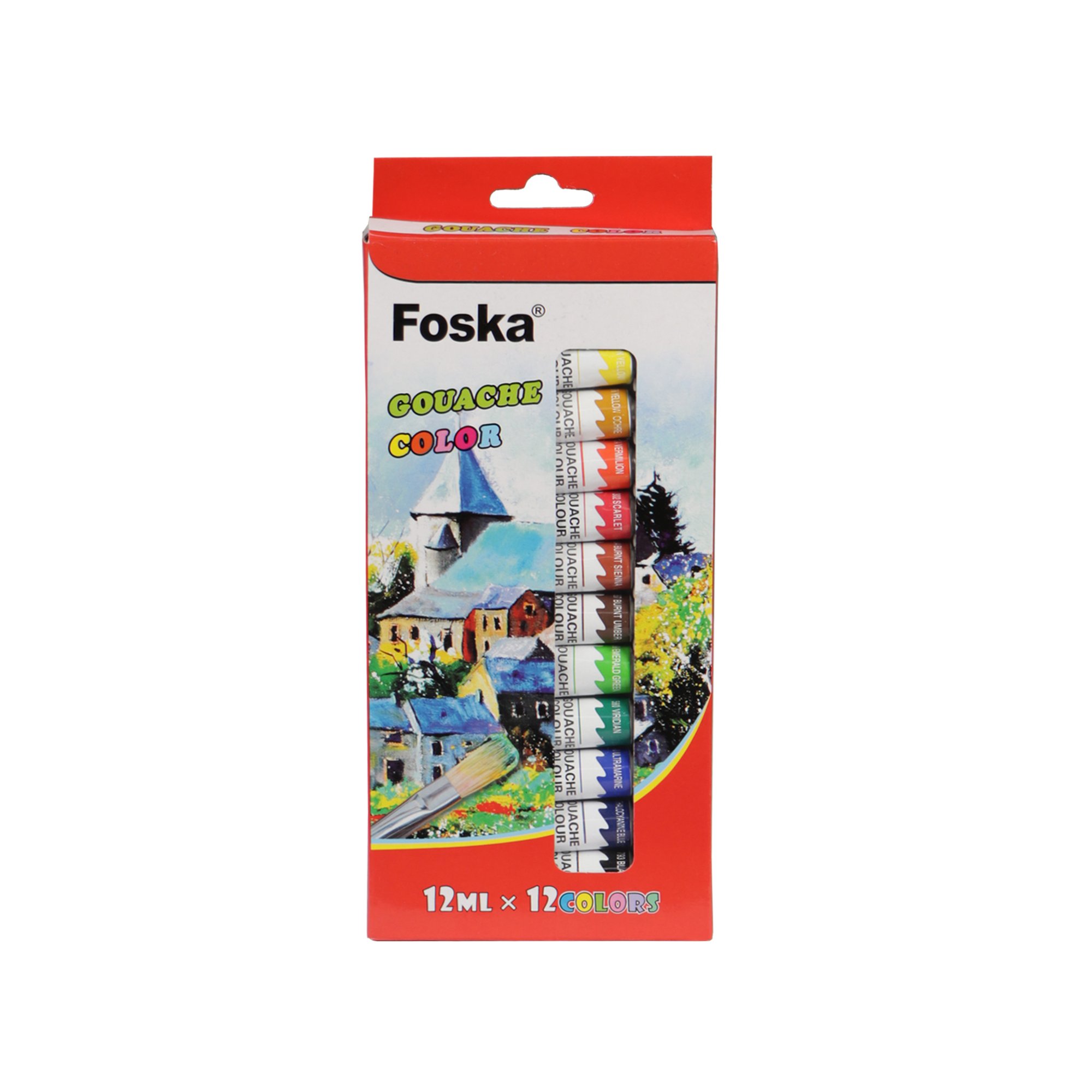 Foska Темперни бои, професионални, в тубички, 12 ml, 12 цвята