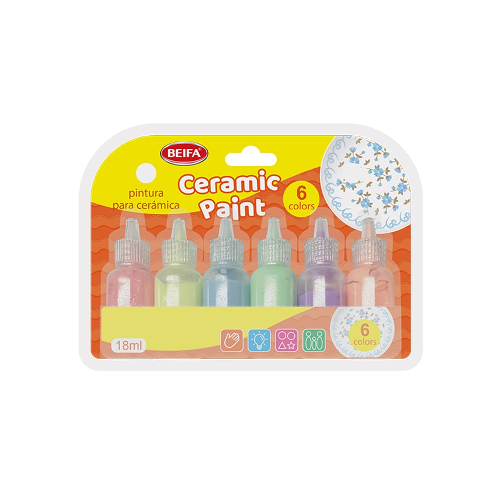 Beifa Бои за стъкло и керамика DD39A-6C, 6 цвята х 18 ml