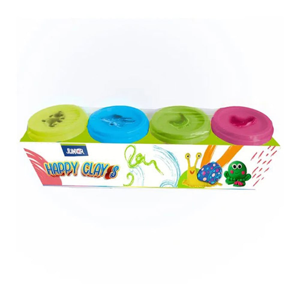 Тесто за моделиране Junior Happy Clay S, 4 неонови цвята х 60 g